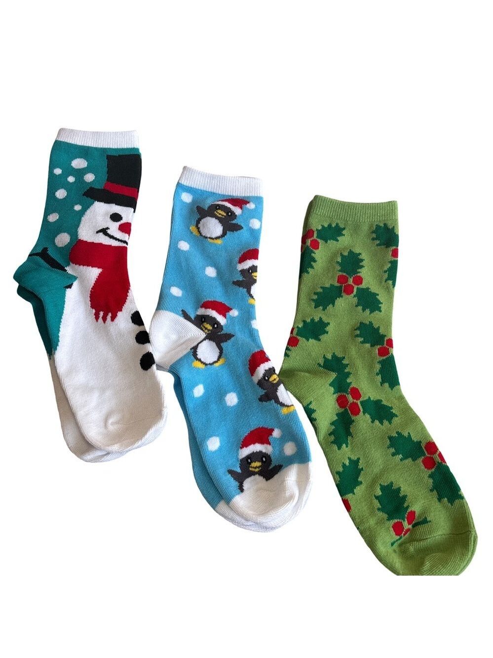 (3 for $12 item)  Holiday Socks Set snowman, holly and penguin